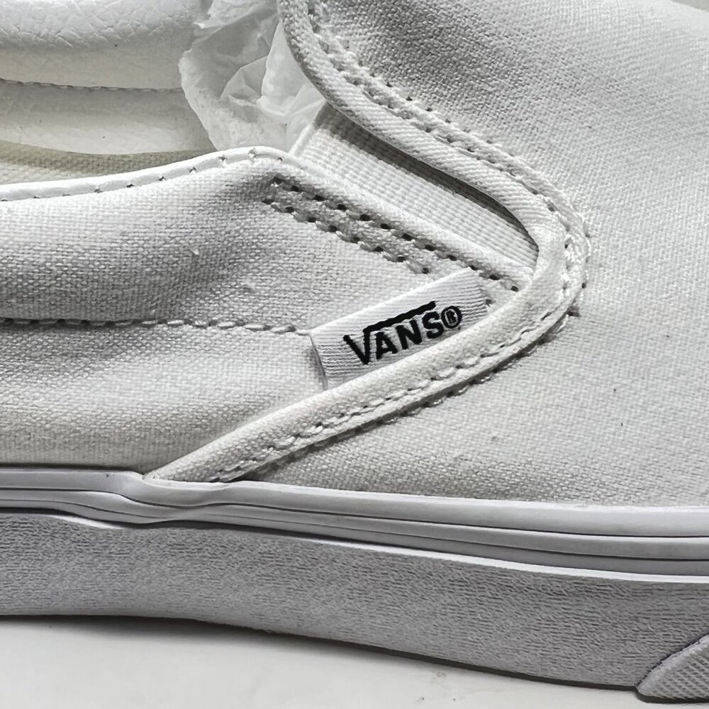 Vans Mens 8 Wm 9.5 Classic Slip On Solid White Skater Sneaker Shoes Indie Boho - Picture 8 of 10